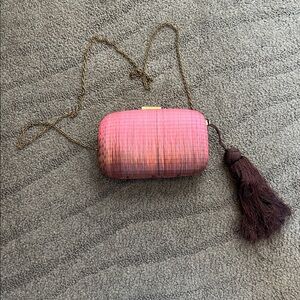 Serpui Marie Straw Minaudière Pink/Brown